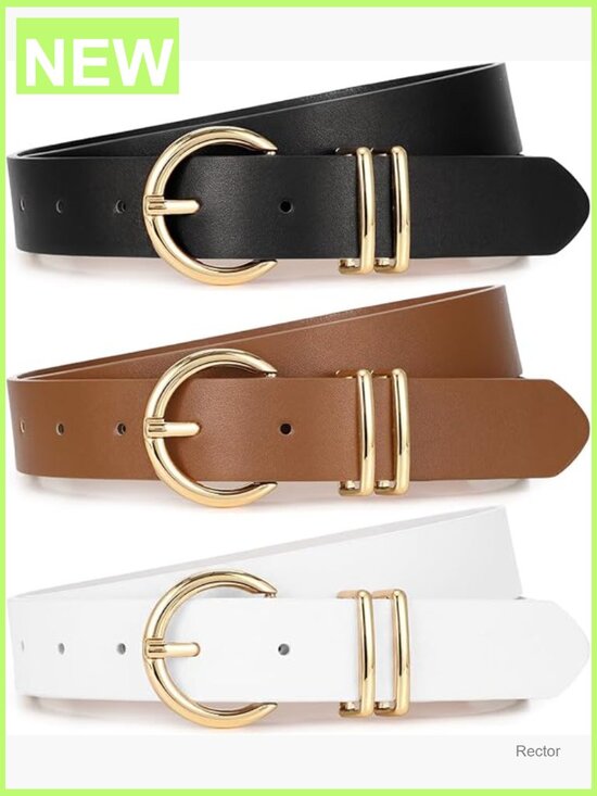 3 Pack Women Leather Belts with Gold Buckle for Jeans & Dresses main image 6